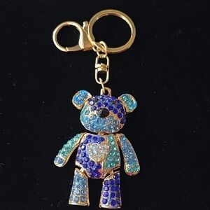 Crystal Teddy Bear Keychain in Blue and Turquoise NWOT